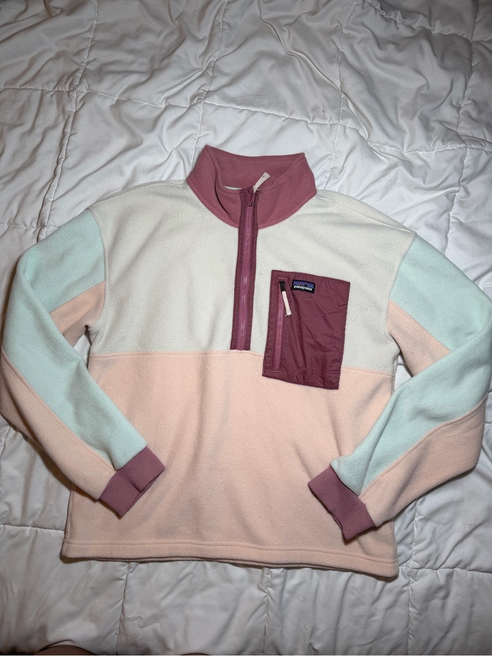 Patagonia Colorblock Quarter-Zip Pullover - Cream, Light Pink & Mauve
